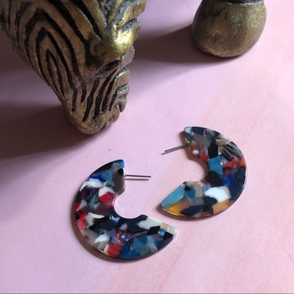Costume Baldor Jewelry - Costume Baldor Hoops Acrylic Lucite Graffiti Multicolored Chunky